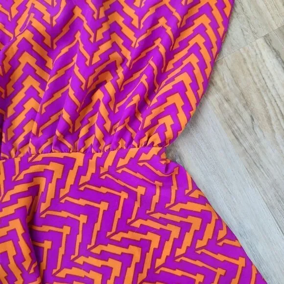 🔺️Paper Crane Orange & Fuchsia Chevron Sleeveless Top Small - Picture 9 of 12